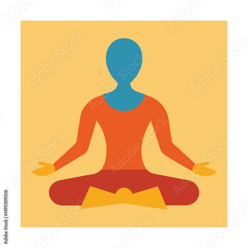 Abstract geometric illustration of a person meditating in the lotus position for wellness