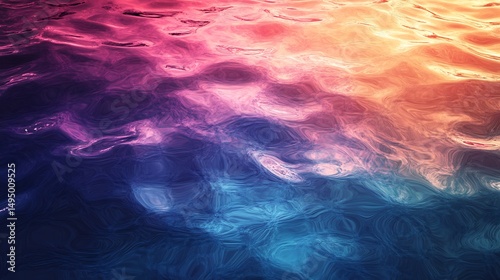 Iridescent water ripples with fluid motions and a dreamy sunset reflection