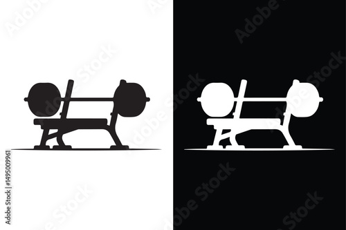 Bench Press Silhouette Vector Icon Black and White Fitness Design.