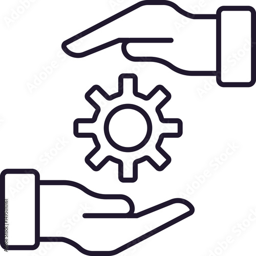 Sign of Gear between Hands for Graphics, Concept, Apps