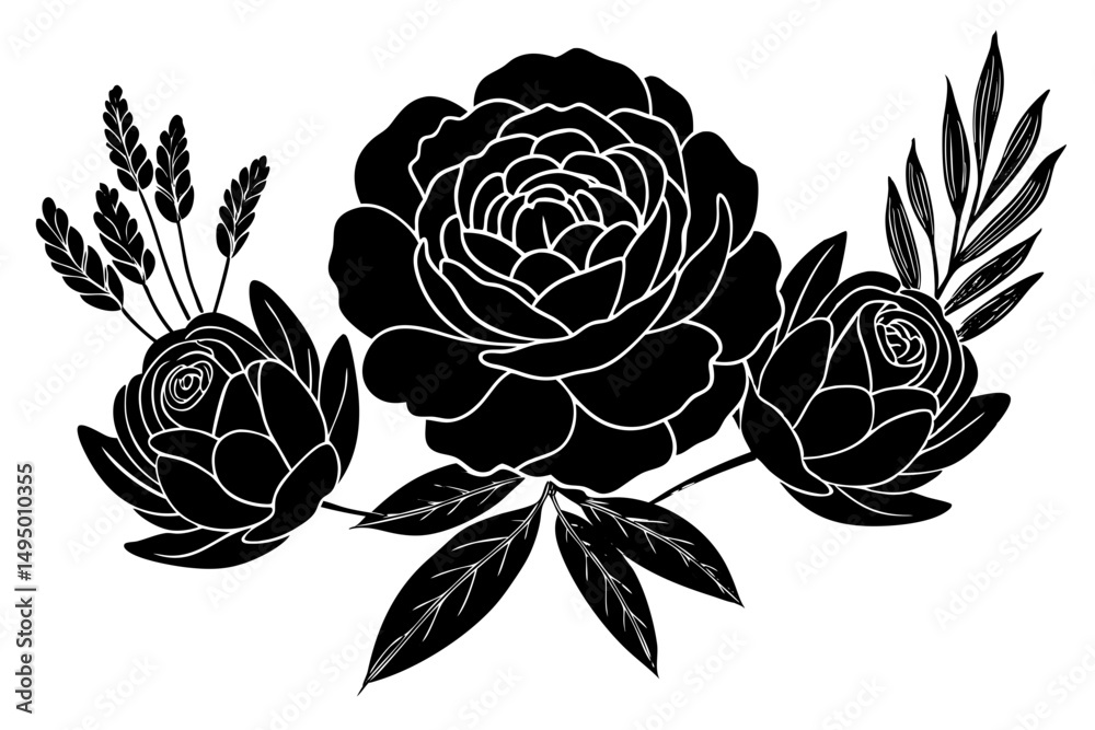 Obraz premium Pastel peonies and lavender for a spring morning layout vector illustration