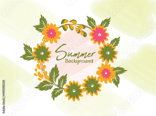 Summer Floral Wreath Background Design with Watercolor Texture