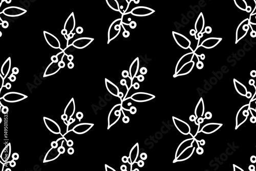 Mistletoe pattern on dark green background vector illustration