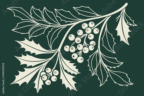 mistletoe pattern on dark green background vector illustration