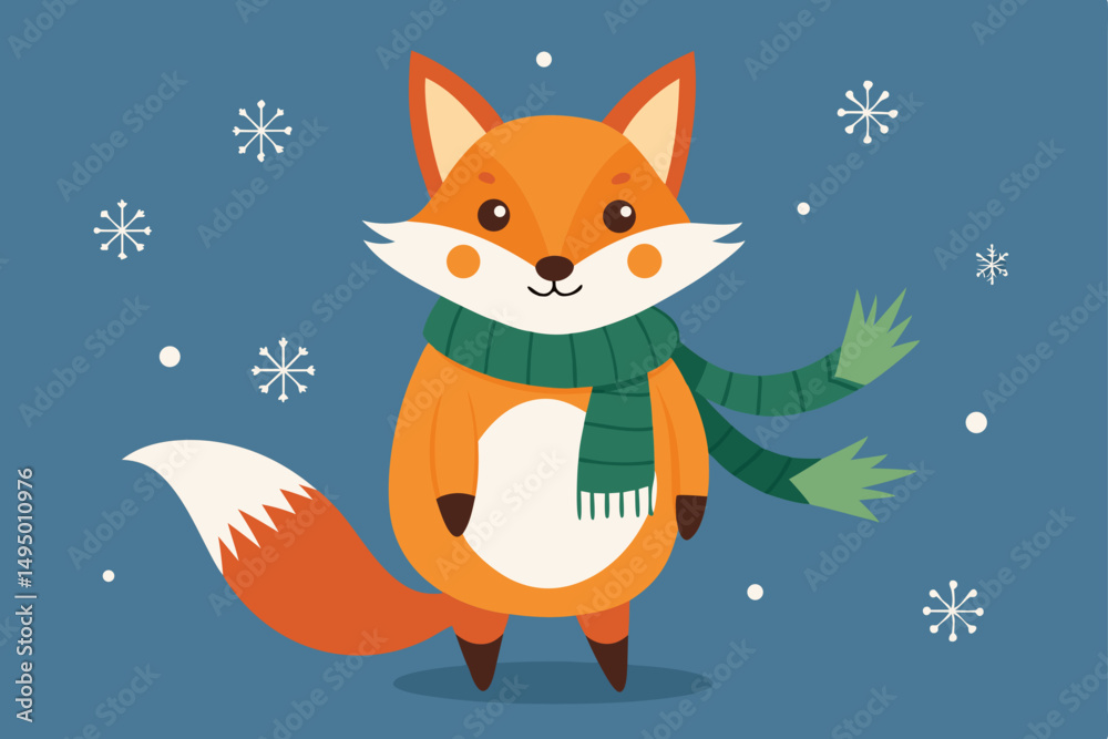 Fototapeta premium christmas fox wearing scarf and mittens vector illustration