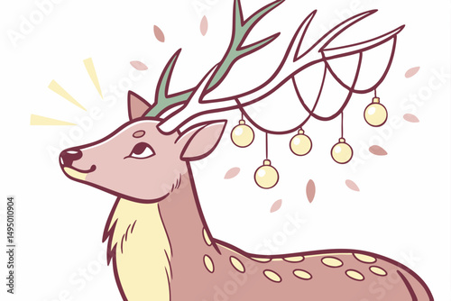 deer with glowing ornaments in antlers vector illustration