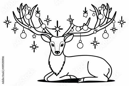 Vector deer with glowing ornaments in antlers vector illustration