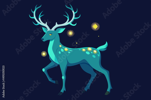 vector deer with glowing ornaments in antlers vector illustration