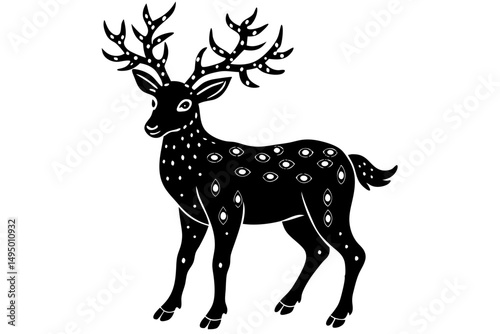 deer with glowing ornaments in antlers vector illustration