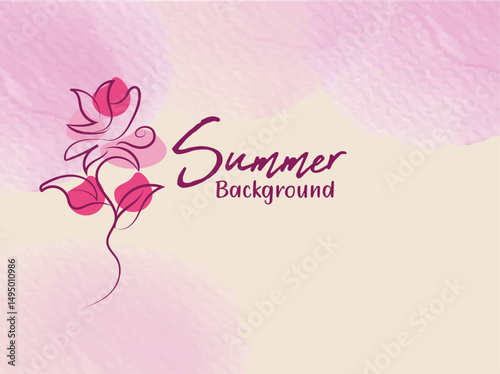 Elegant Pink Watercolor Summer Background with Floral Design