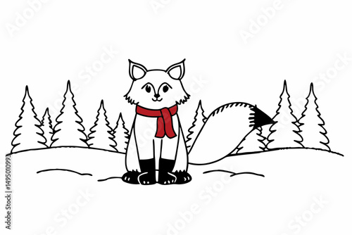 Christmas Fox Wearing Scarf and Mittens Vector Illustration