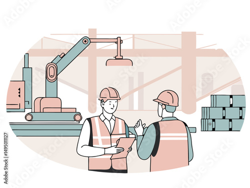 Business people at work, a construction worker and architect with blueprints illustration