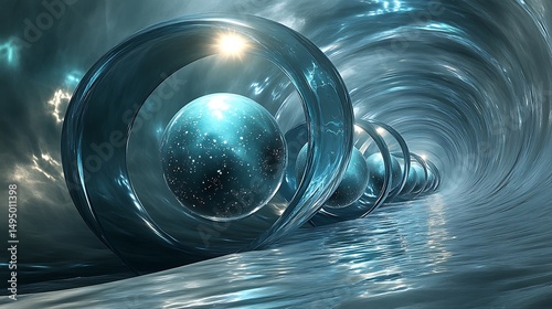 Cosmic Passage Through Transparent Spheres: An Abstract Visual Journey