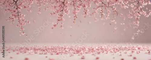 Delicate pink sakura petals drift on a soft pastel backdrop  ,  design,  floral,  petals