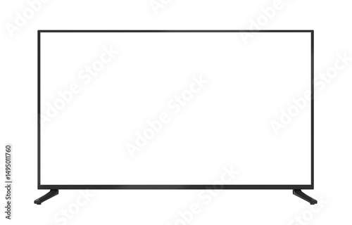 Realistic TV screen. Realistic illustration of black TV with stand and blank transparent isolated. Front shot of plasma tv screen. 