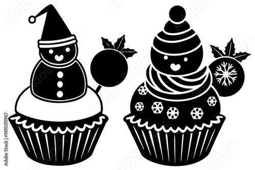 cupcakes decorated as santa and snowmen vector illustration