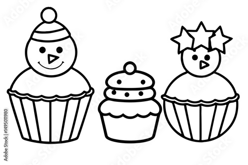cupcakes decorated as santa and snowmen vector illustration