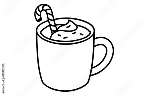 hot chocolate mug with candy cane vector illustration