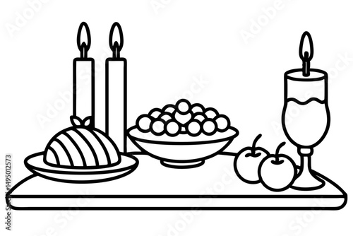 holiday feast with food and candles vector illustration