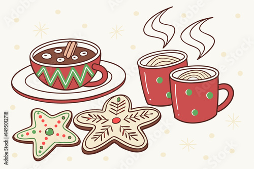 Gingerbread Cookies and Hot Cocoa Pattern Vector Illustration