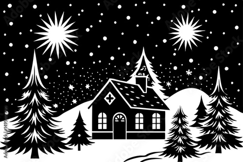 Magical snowfall on Christmas Eve vector illustration