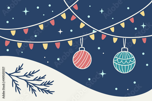 lighted garlands on midnight blue background vector illustration