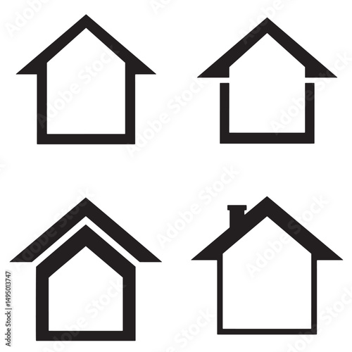 Collection of minimalist house silhouettes representing property home real estate and housing concepts