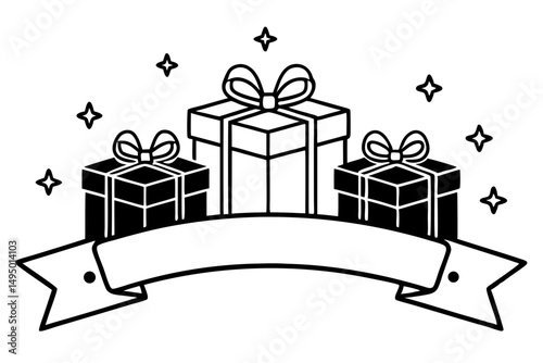 flat design holiday banner with isometric gifts vector illustration