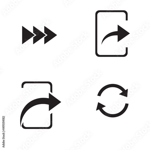 Minimalist black and white icon set of arrows and circular directional indicators