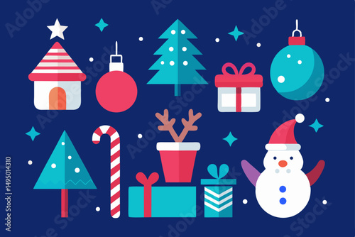 simple minimalist christmas icons vector illustration