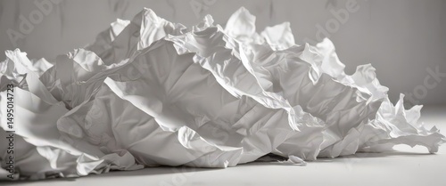 Deep shadow contrast, heavily crumpled white paper,  texture,  distressed