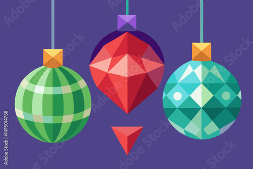low poly christmas ornaments vector illustration
