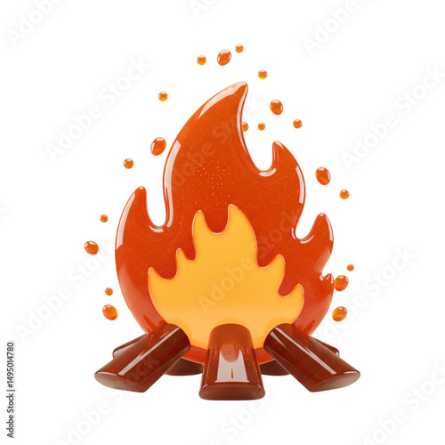 3d stylized campfire with logs and sparks isolated on transparent background