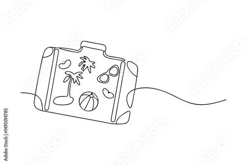 Summer vacation suitcase continuous one-line drawing