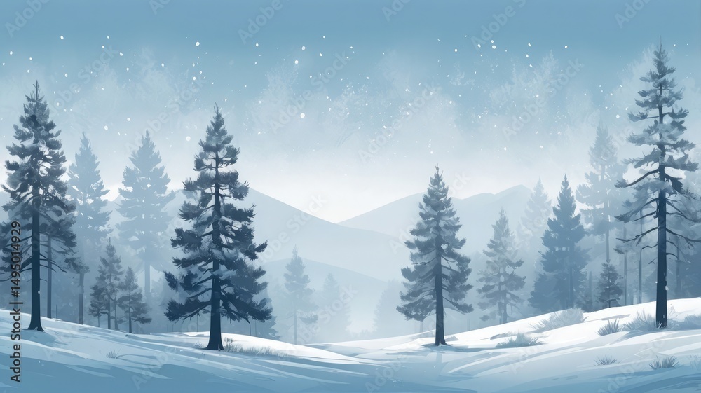 Fototapeta premium Winter Pines with Cool-Toned Mist