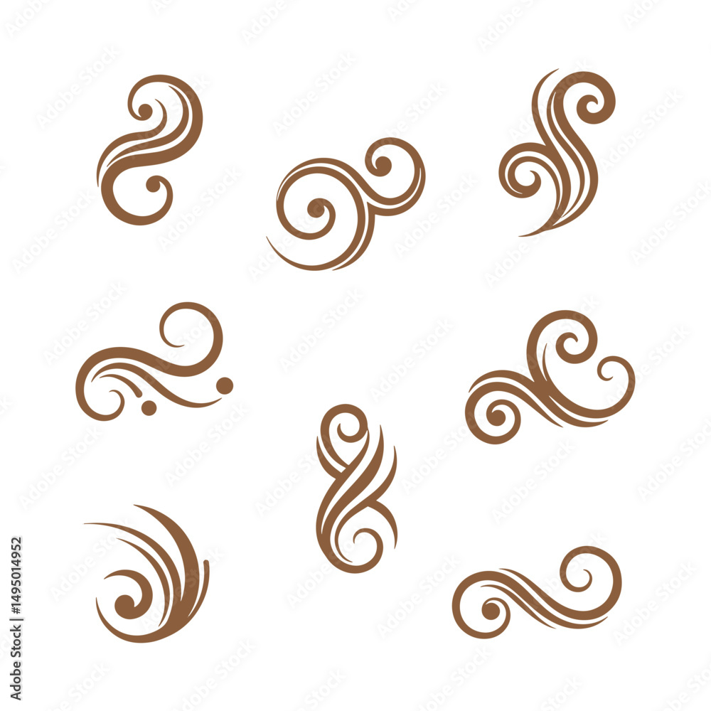 Elegant collection of decorative swirls and flourishes silhouette elements on white background