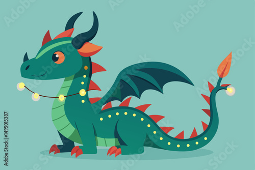 christmas dragon wrapped in festive lights vector illustration