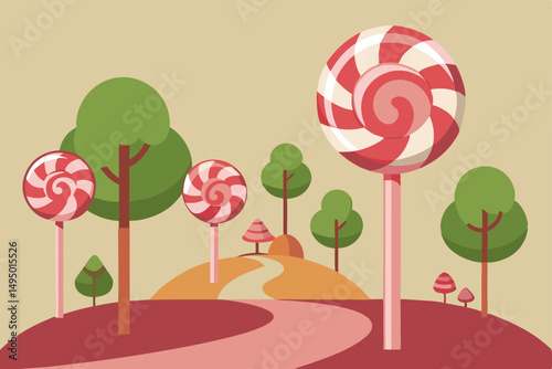 candy cane lane with lollipop trees vector illustration