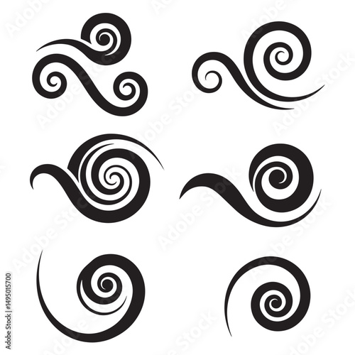 Vector graphic featuring elegant swirl and curl silhouette design elements