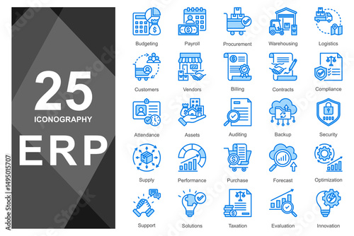 Modern blue icons for enterprise suite systems.            