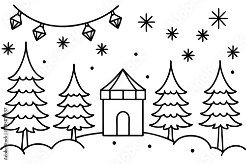Vector fairytale forest decorated for Christmas vector illustration