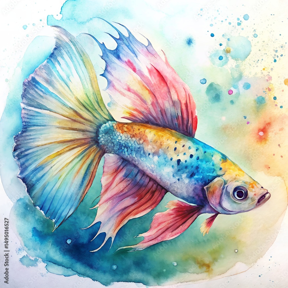 Fototapeta premium Guppy fish with colorful tail fins