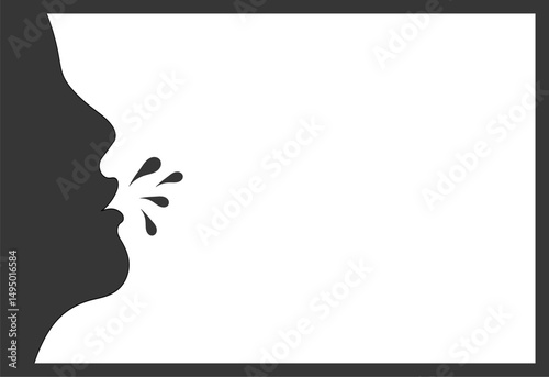A Partial face drawing of a nose and lips that is slightly open and animated air droplets shooting out of the mouth