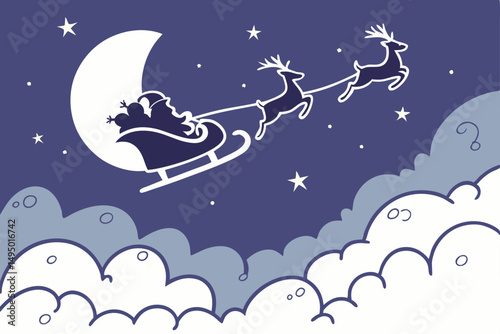 flying sleigh above clouds with stars vector illustration