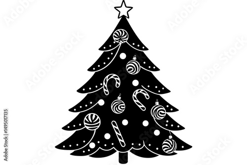 whimsical christmas tree with candy decorations vector illustration