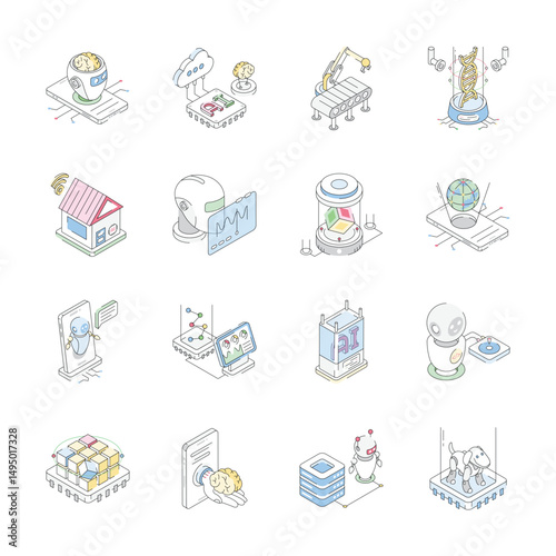 Check out premium collection of ai technology isometric style icons