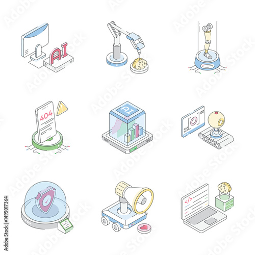 Grab this modern set of smart technology isometric icons, easy to edit designs