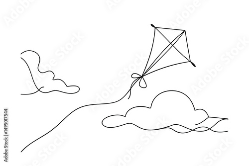 Continuous one-line drawing summer kite flying high