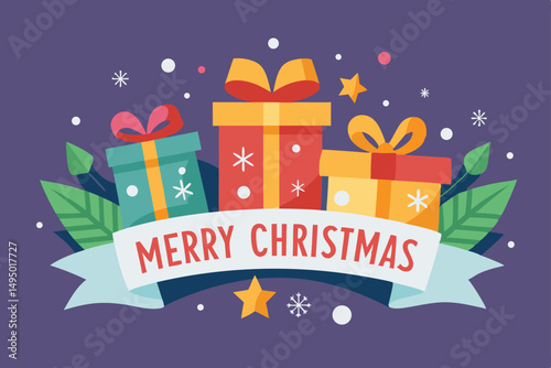 merry christmas banner with festive typography vector illustration