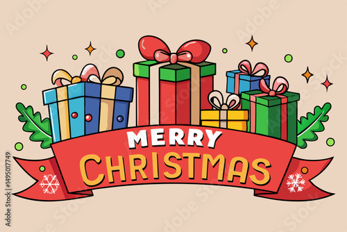 Christmas banner with festive typography and stars vector illustration